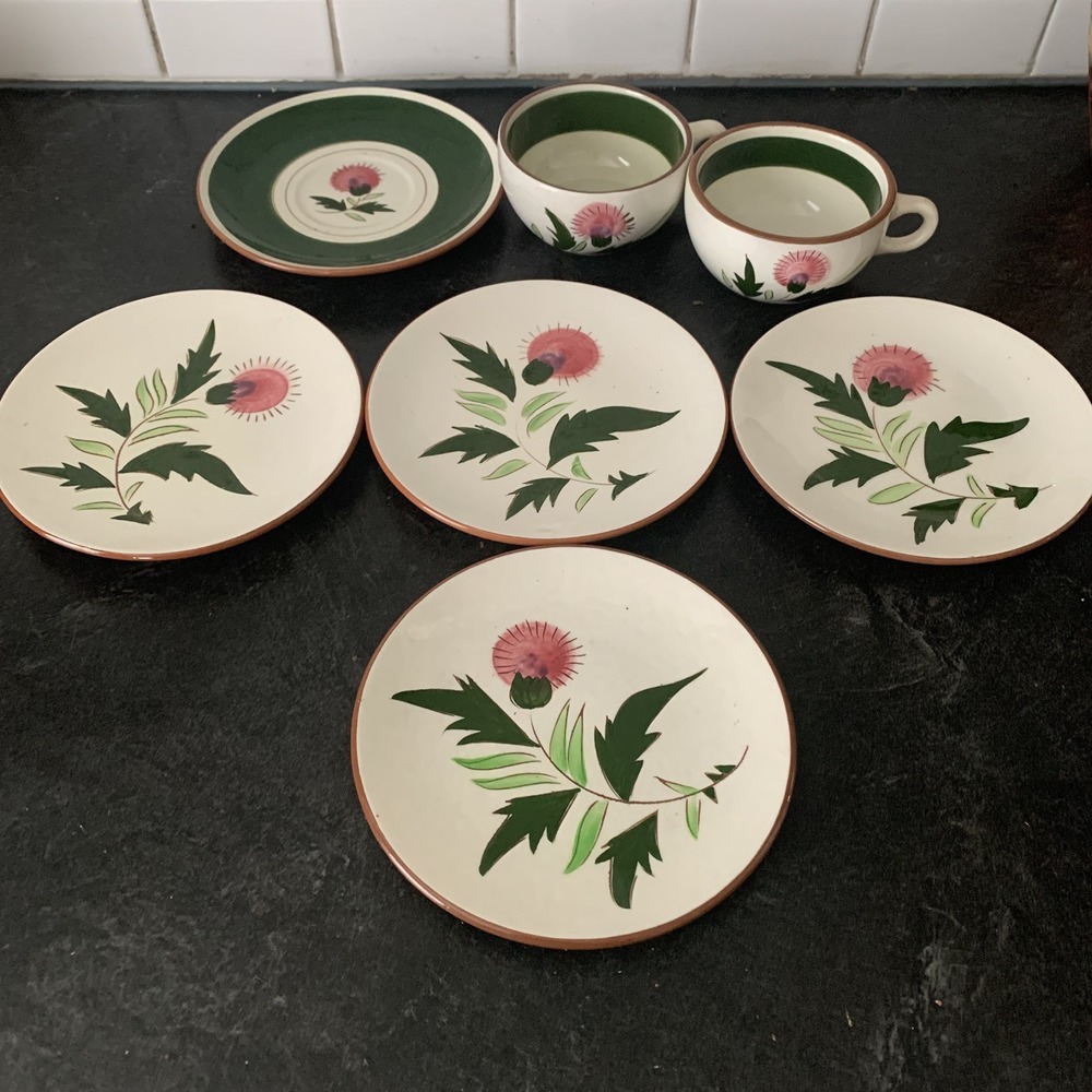 Stangl Pottery "Thistle" Design Teacups and‎ Saucers Lot 7